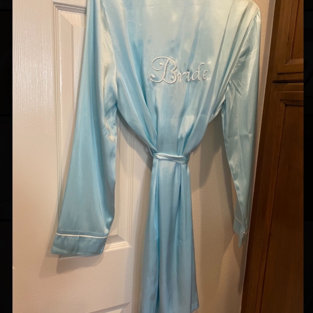 APT 9 “Bride” blue satin wrap robe